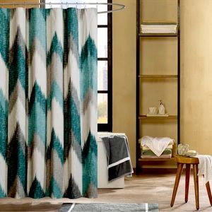 Ink and Ivy Cotton Chevron Printed Shower Curtain Aqua 72”x72”